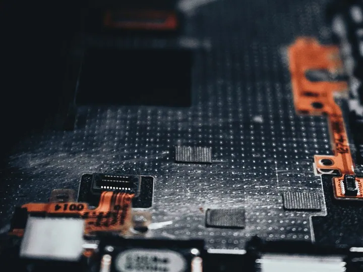 Close view of electronic components on a circuit board
