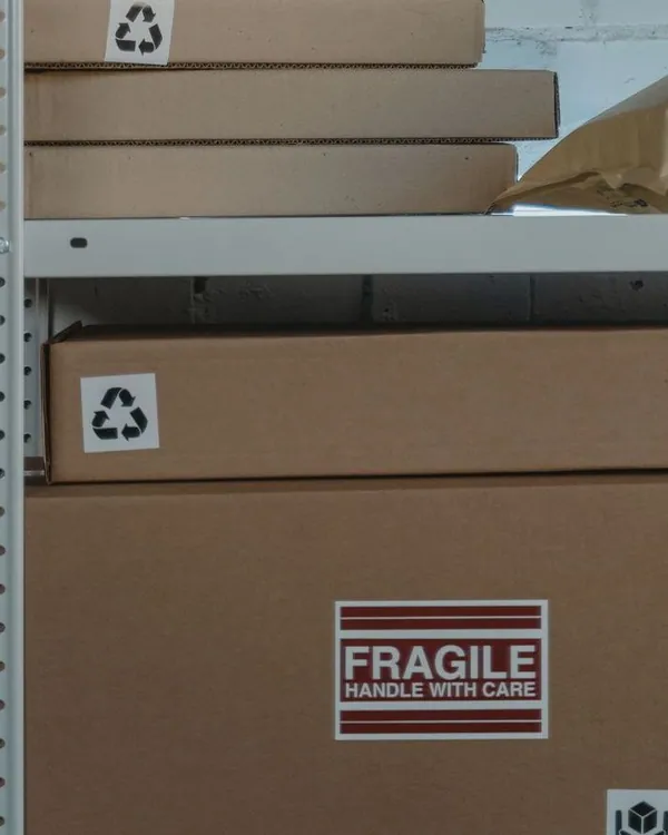 Cardboard packages on industrial shelving